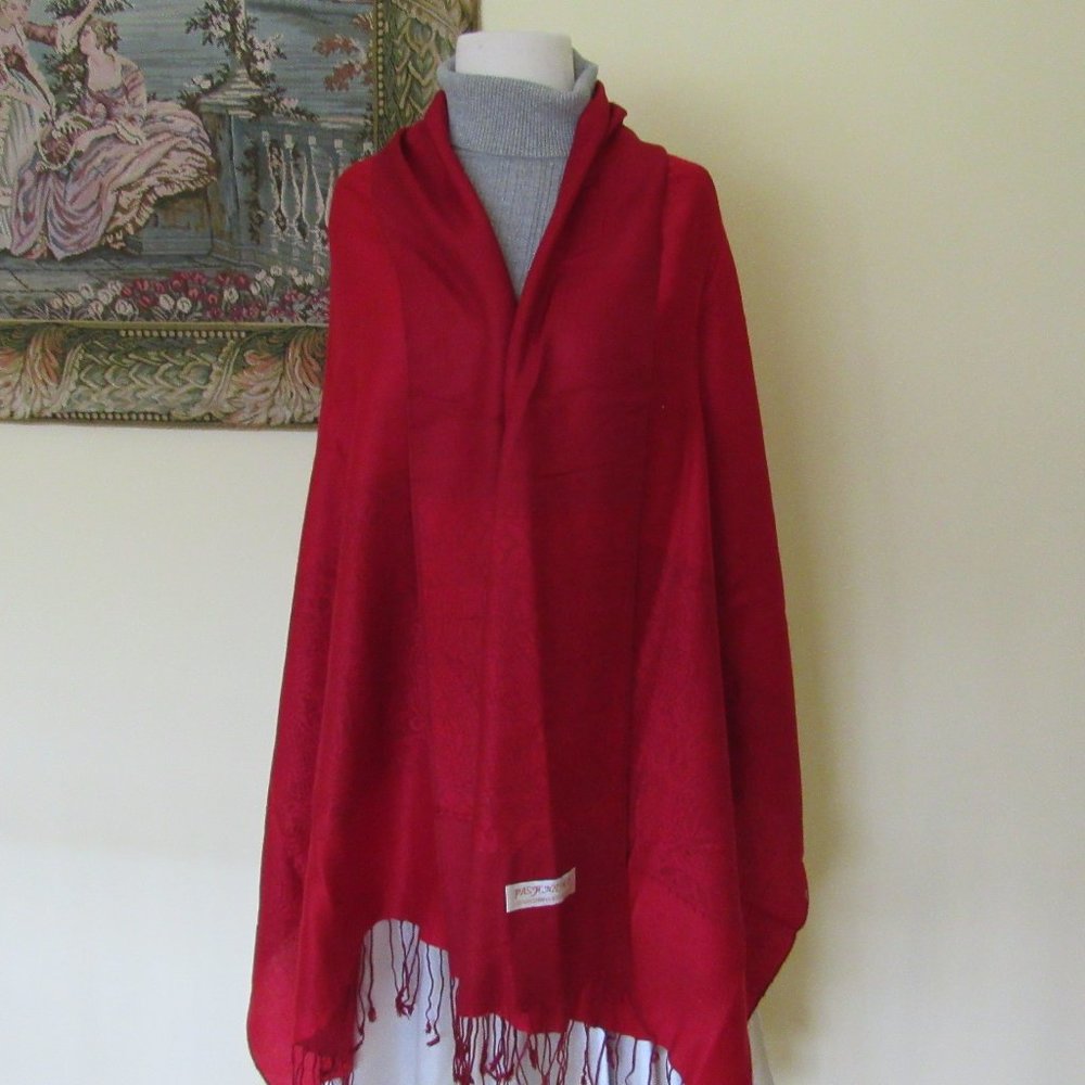 PASHIMA RED SCARF 36" X 54" - Picture 6 of 6